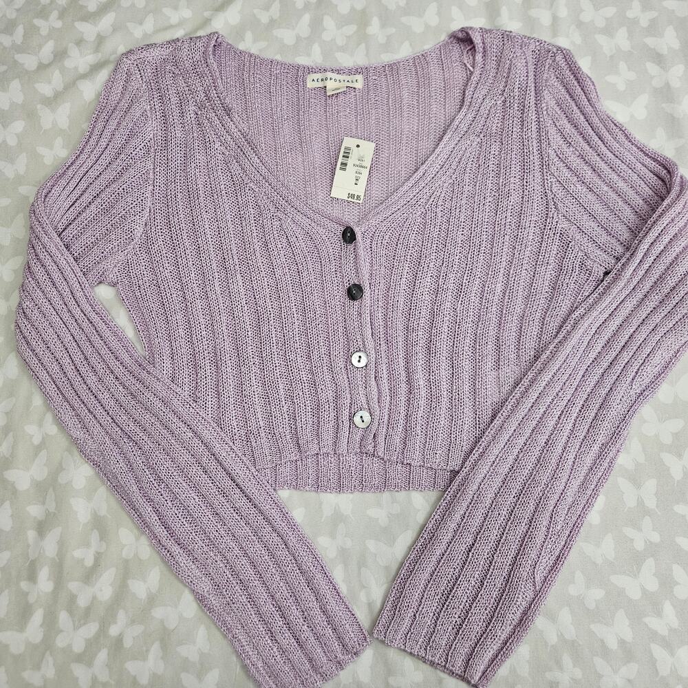 Aeropostale Lavender Open Knit Cropped Cardigan M NWT Y2K Coquette Romantic
